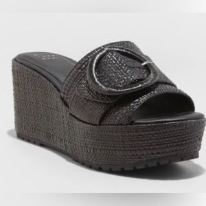 A new day- Black with silver undertones 3.5” Wedge heel with woven texture